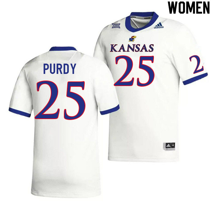 Women #25 Kaleb Purdy Kansas Jayhawks College Football Jerseys Stitched Sale-White - Click Image to Close